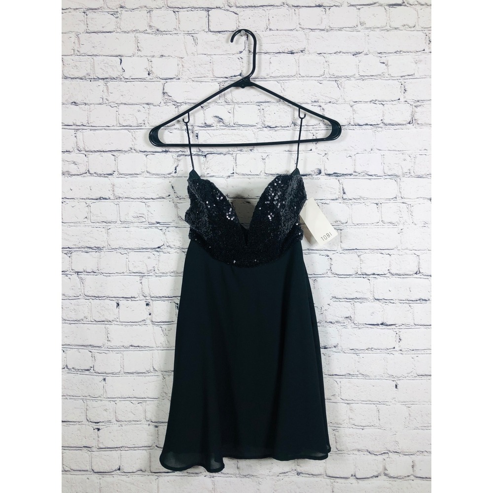 TOBI Mini Dress Women V-Neck Sequin Bodice Black S NWT Party Cocktail Night Out